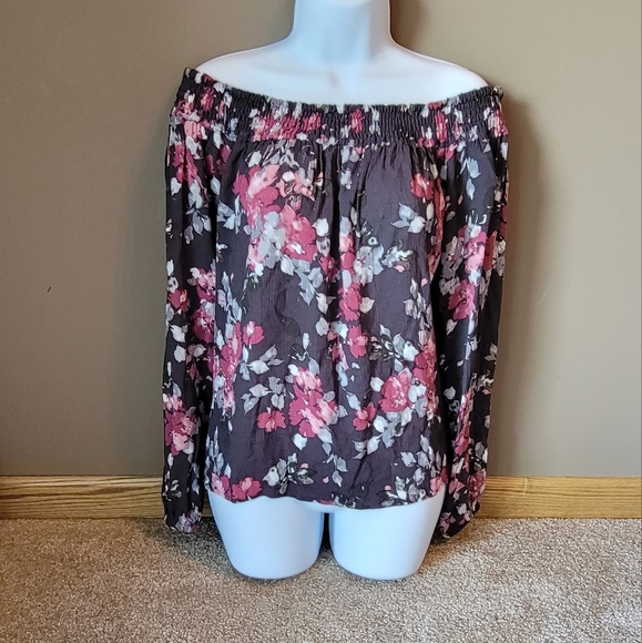 Aeropostale Off The Shoulder L9ng Sleeved Floral Blouse Size Large - Picture 4 of 11